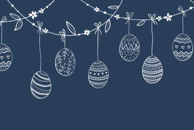 Śliczne, ręcznie rysowane, wiszące pisanki w poziomym, bezszwowym wzorze, zabawna girlanda, idealna na tekstylia, banery, tapety, kartki wielkanocne i do pakowania - projekt wektorowy